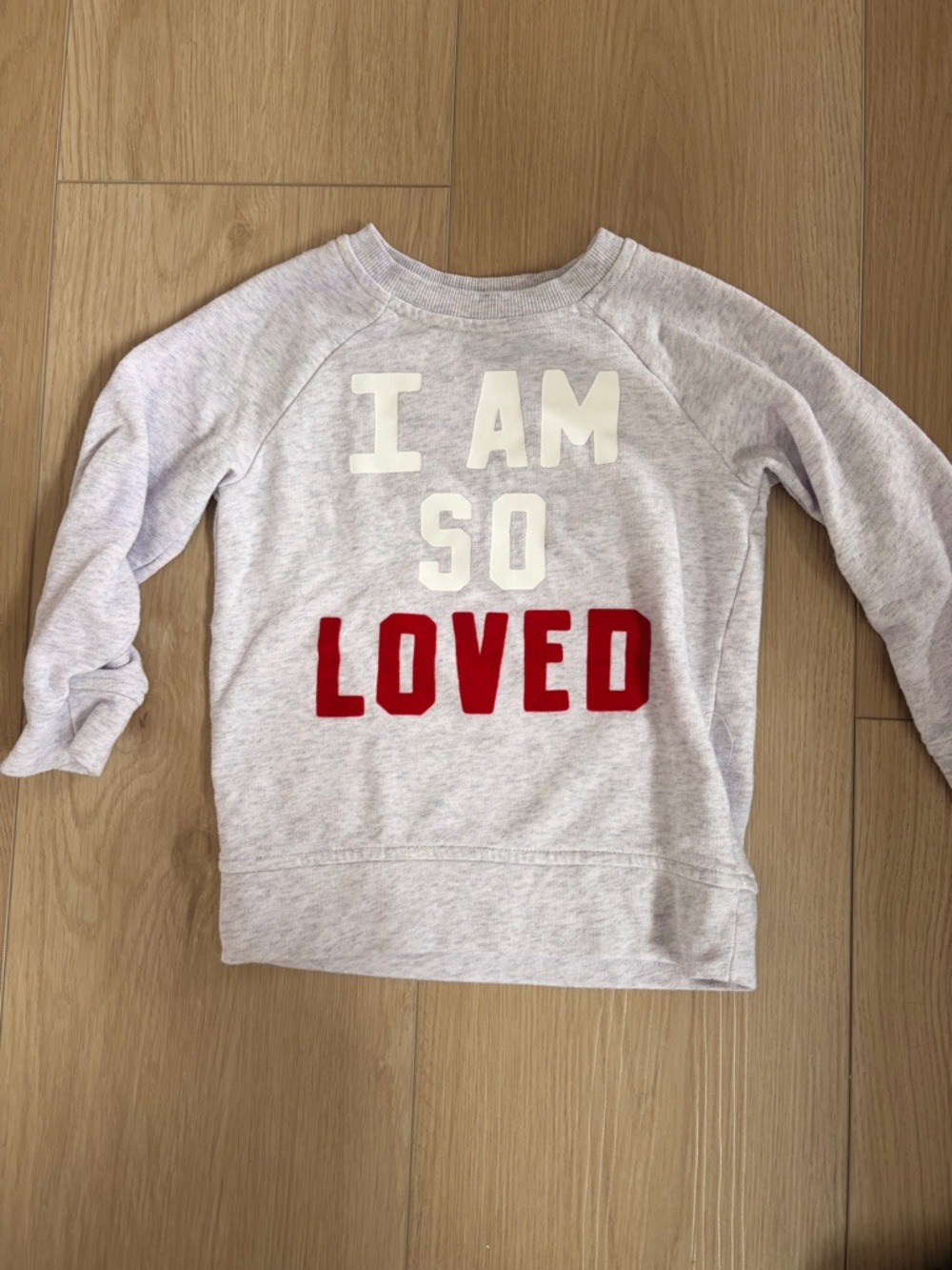 Old Navy Heather Gray Sweatshirt with Red and White 'I AM SO LOVED'